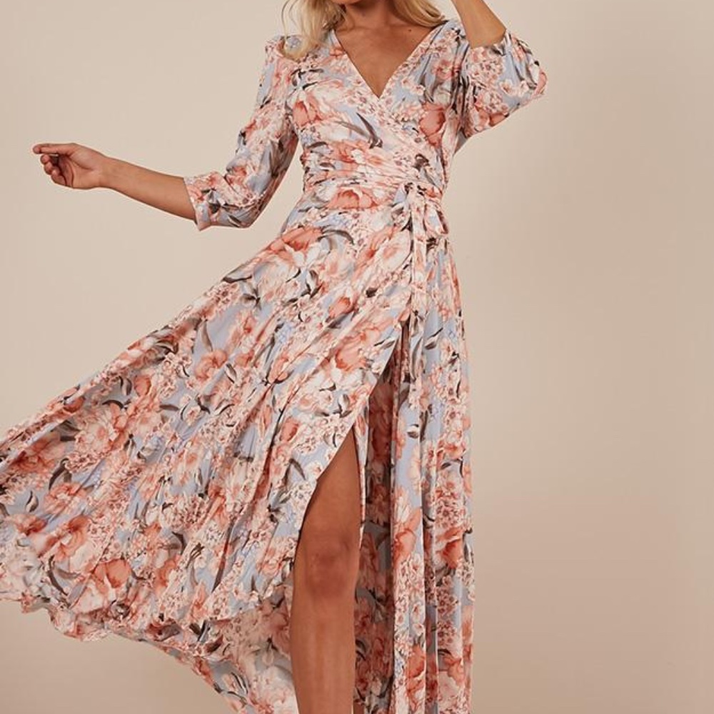 SHOWPO COVER ME UP MAXI DRESS IN PEACH FLO…